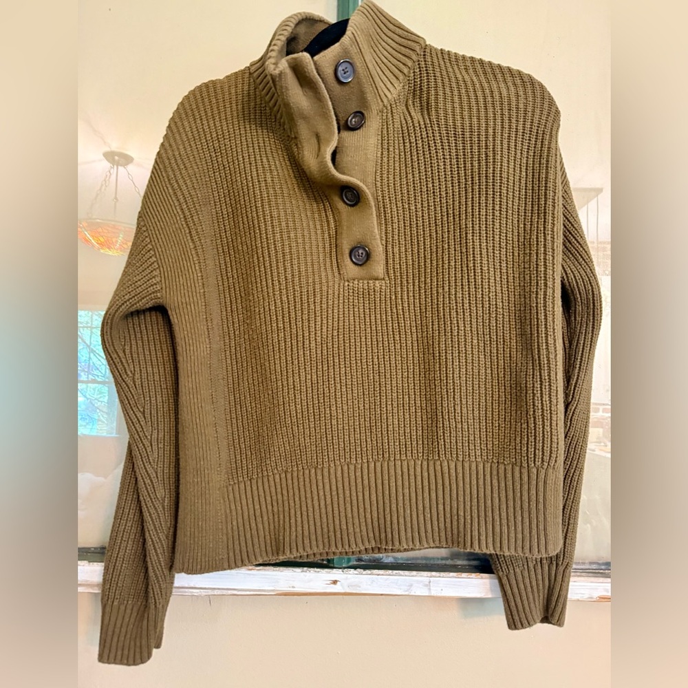 Banana Republic Khaki Button-Up Turtleneck Sweater